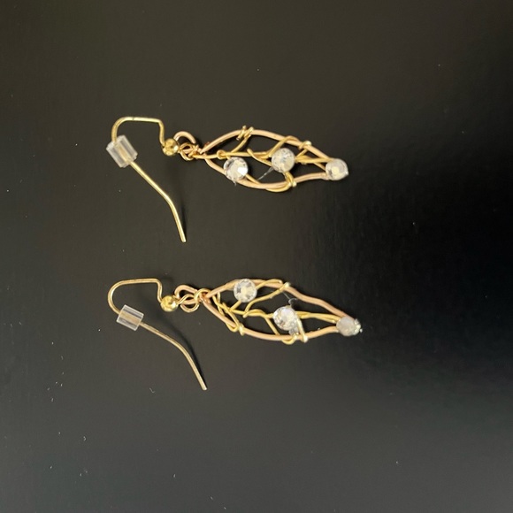 Gold Leaf Earrings with White Rhinestones - Picture 1 of 1